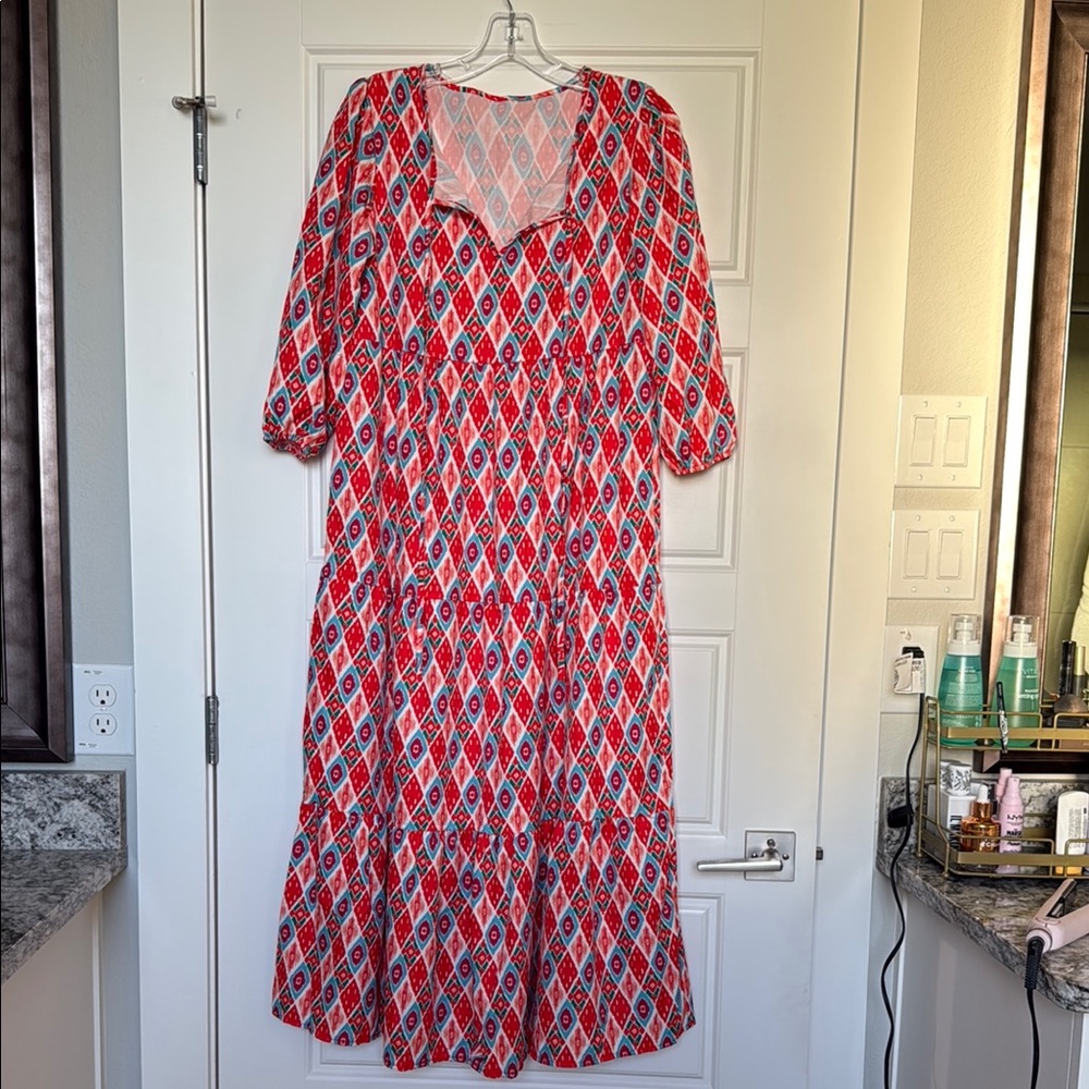 Vibrant Long Sleeve Geometric Dress